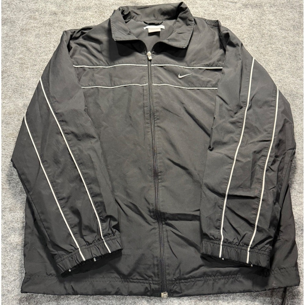 VINTAGE Nike Mens Windbreaker Jacket Large Black Swoosh Y2K MINT Condition